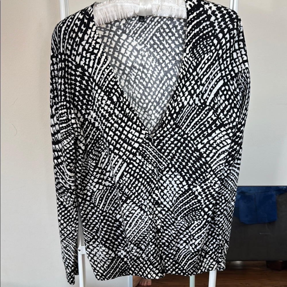 Talbots cotton blend lightweight cardigan black ivory/cream size large